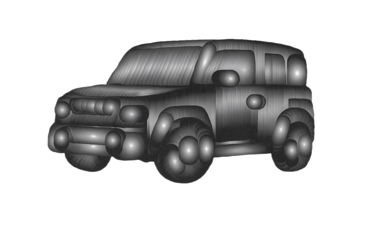 Inflated black sculptural car
